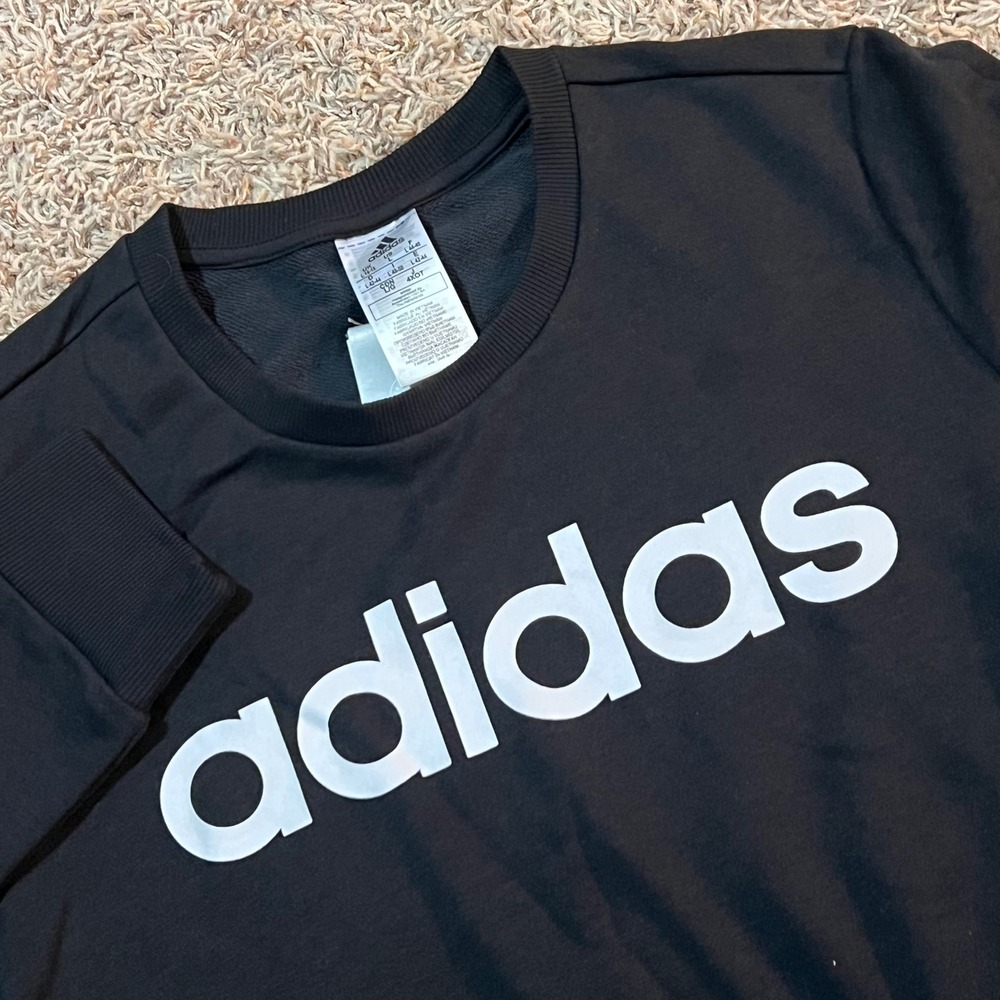 Adidas Crewneck‎ Sweatshirt Black Logo Pullover Athleisure Women's Size L NEW